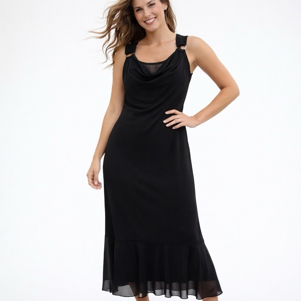 Picadilly Sheath Dress Cowl Neck Metal Ring Black JP835 Small NWT